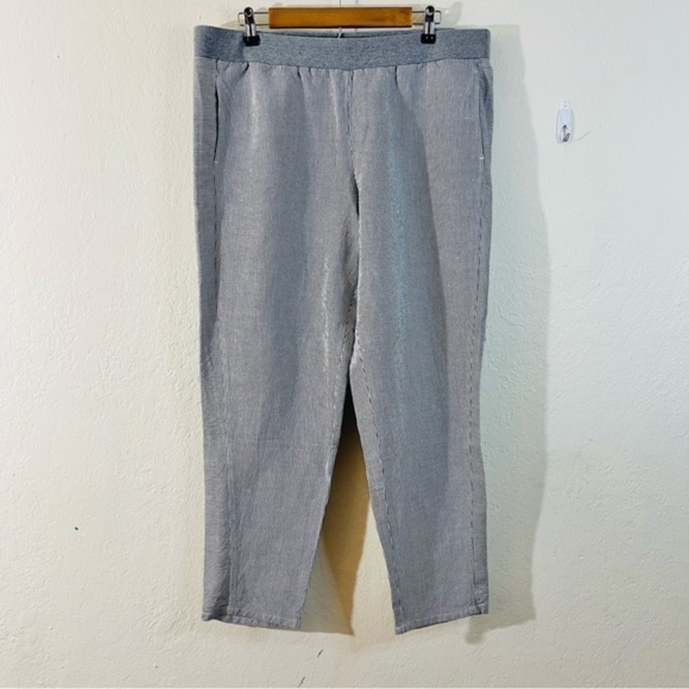 J. Jill Light Striped Cropped Linen Pants Women Size Large Pockets Casual Vacay